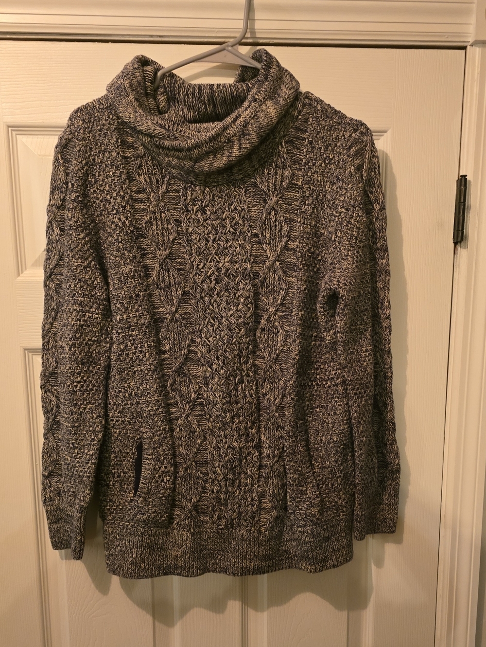 LLBean Signature Marled Gray Cable Cowl Neck Sweater